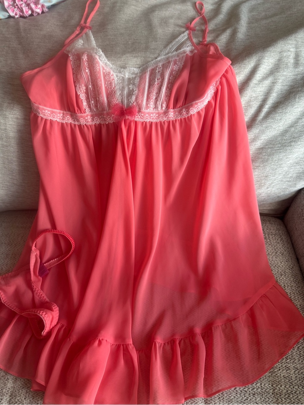 Vintage Betsey Johnson Coral & White Lace Coquette Chemise Lingerie